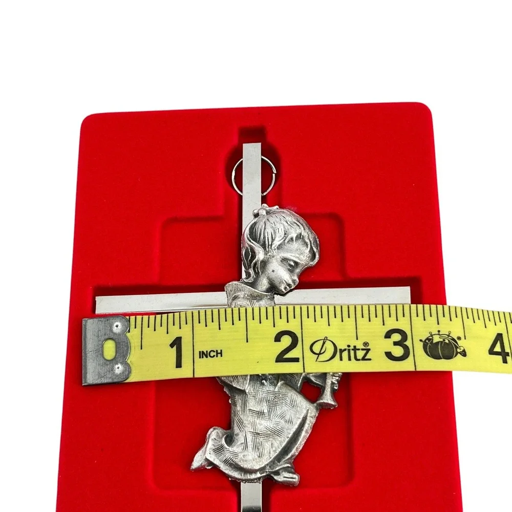 Bliss Vintage First Holy Communion Wall Cross Kneeling Boy Chalice Silver Tone - Picture 9 of 11